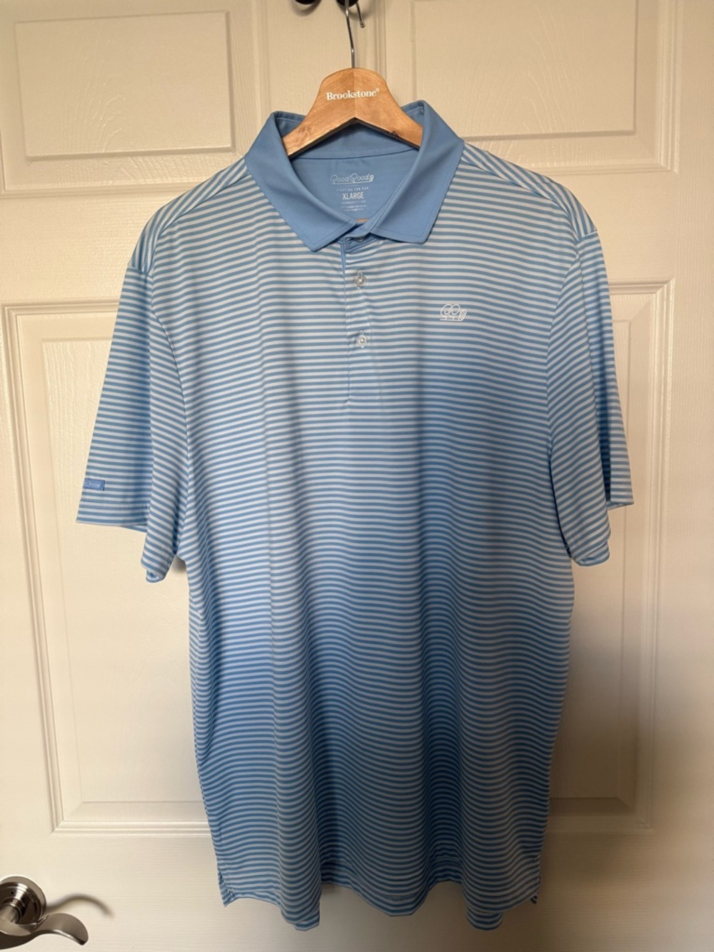 Light Blue Striped Performance Polo Shirt - Classic Fit